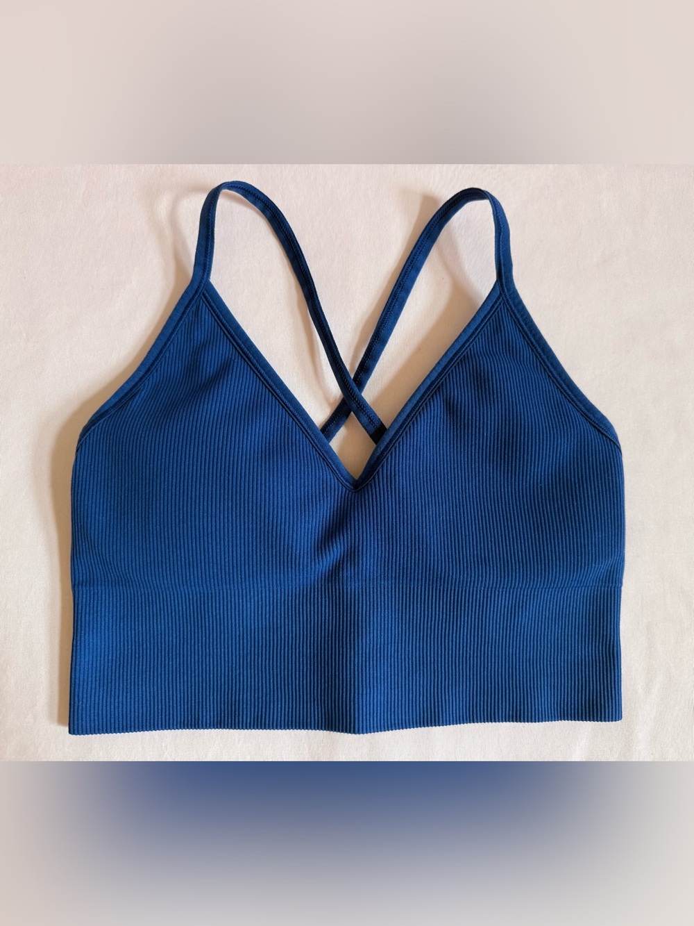 DSG Padded Ribbed Strappy Sports Bra Blue-XS